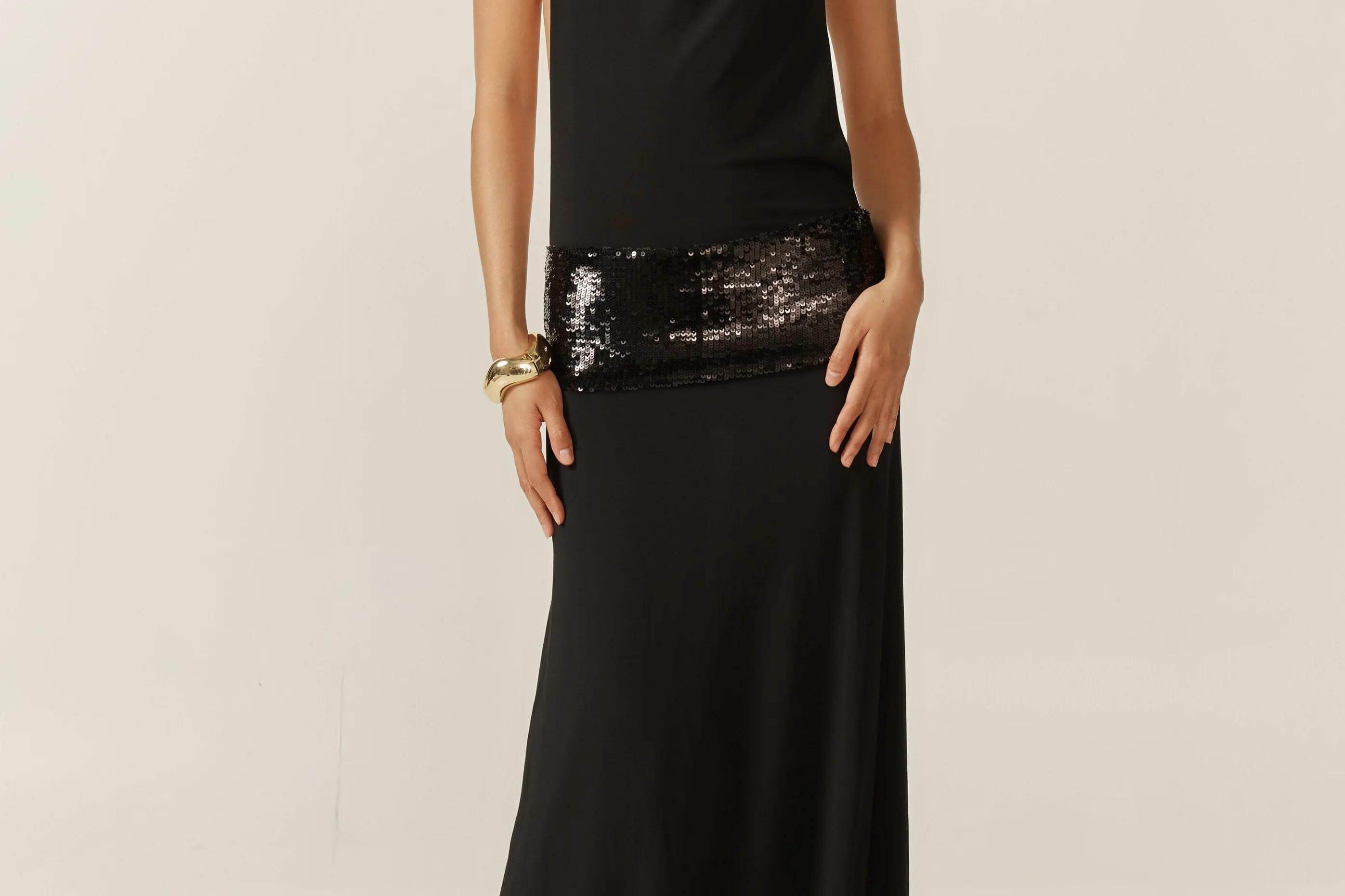 Agnesine | Sequin Waist Backless Maxi Dress