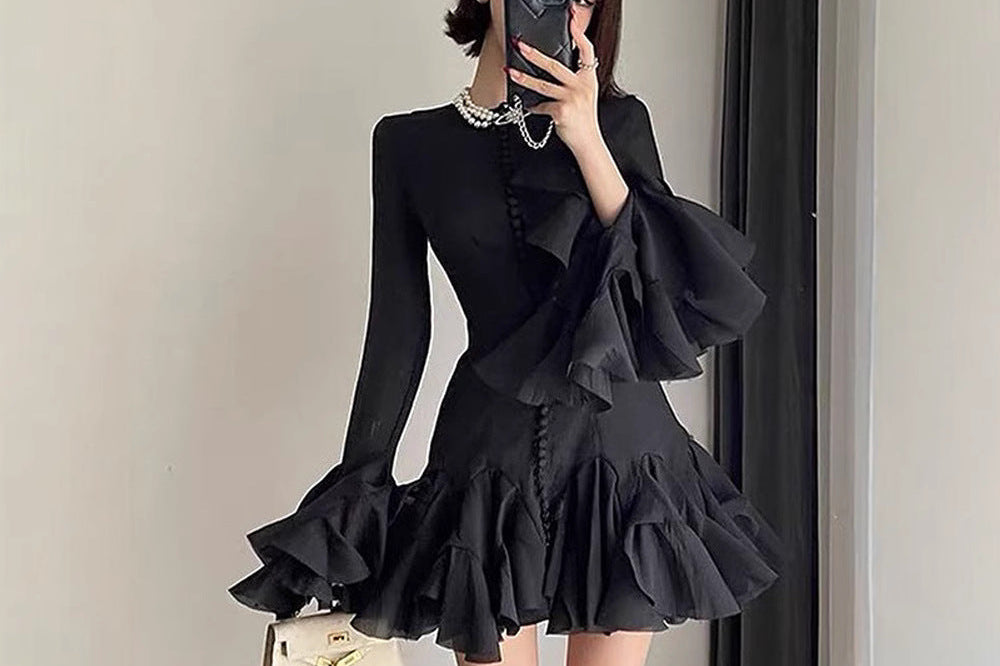 Thyra | Ruffled Hem Long-Sleeve Dress