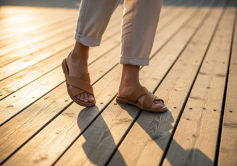 Leather Slide Sandals, styled