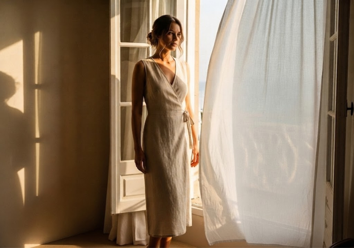 Linen Wrap Midi Dress