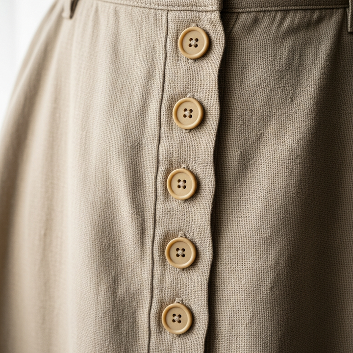 Linen Button Skirt, fabric detail