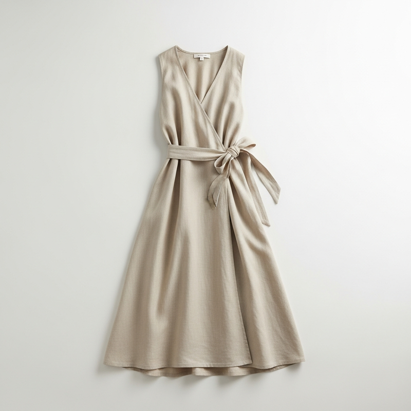 Linen Wrap Midi Dress