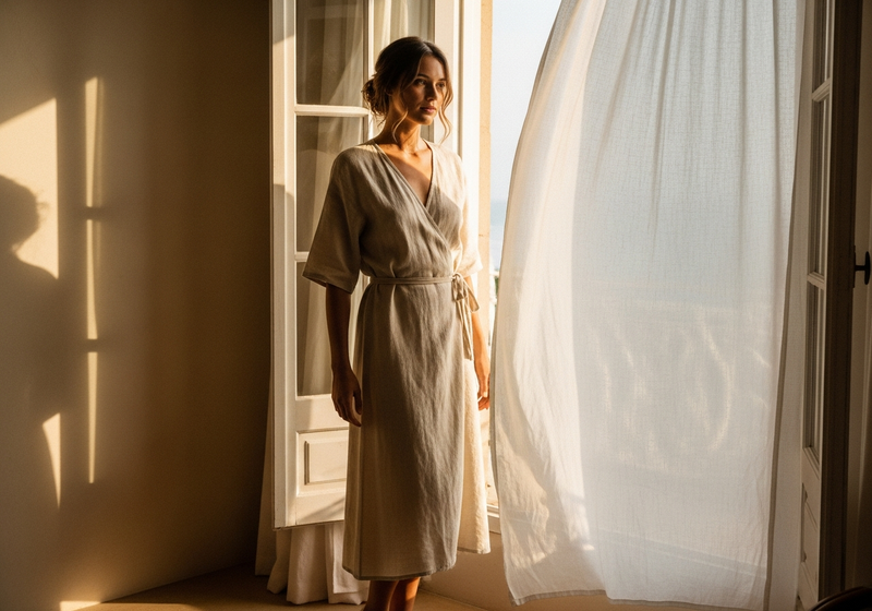 Linen Wrap Midi Dress, styled