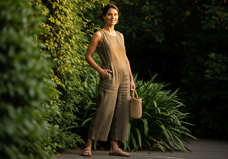 Sleeveless Linen Jumpsuit, styled
