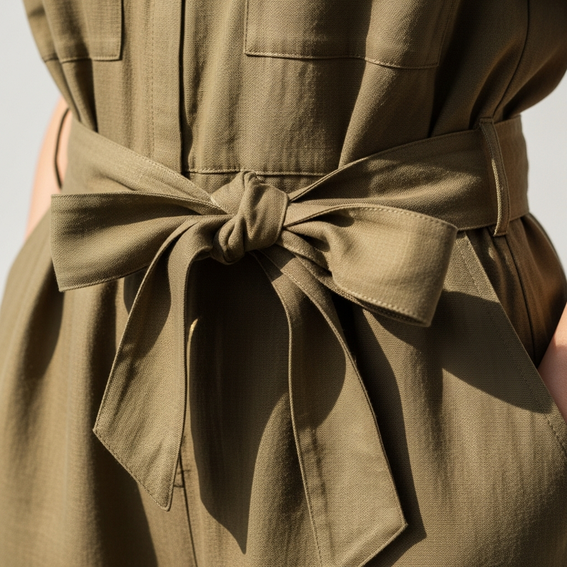 Sleeveless Linen Jumpsuit, fabric detail