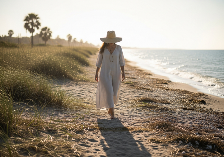 Woven Straw Sun Hat, styled